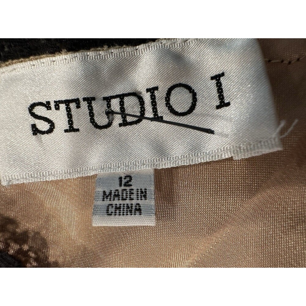 Studio I Satin Camisole Top Gold Black Lace Trim Y2K Lingerie Style Size 12 - Picture 7 of 9